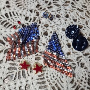 Holiday Sparkle Flag Dangle Earrings - 5 Pairs Blue & Red Earrings
